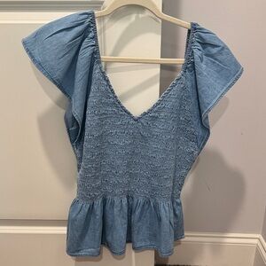 GAP Denim Blue Ruffle Sleeve Blouse